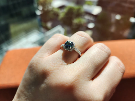 Moissanite Peacock Blue Ring