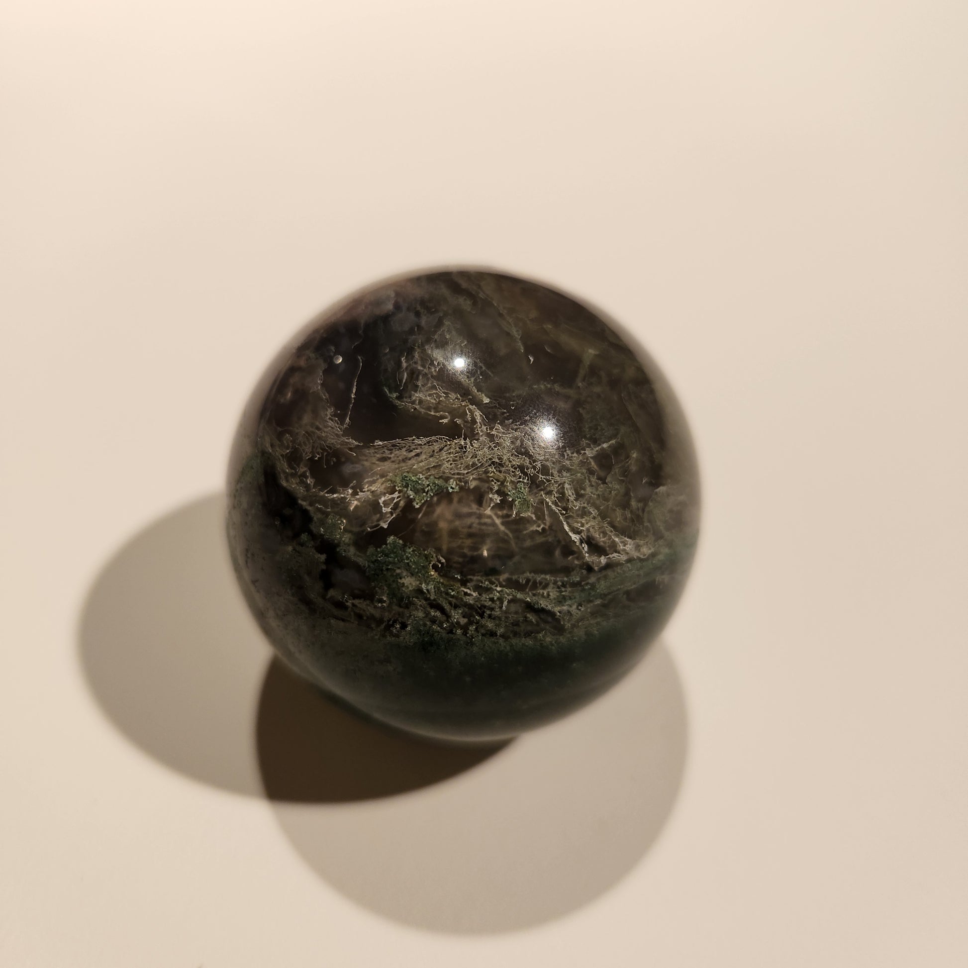 Moss Agate Crystal Ball Closeup