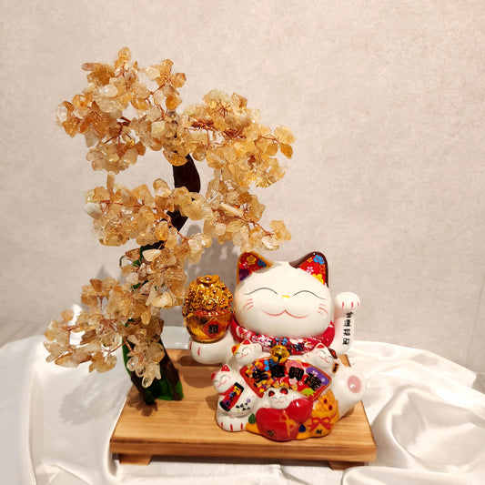 Citrine Crystal Fortune Tree With Fortune Cat