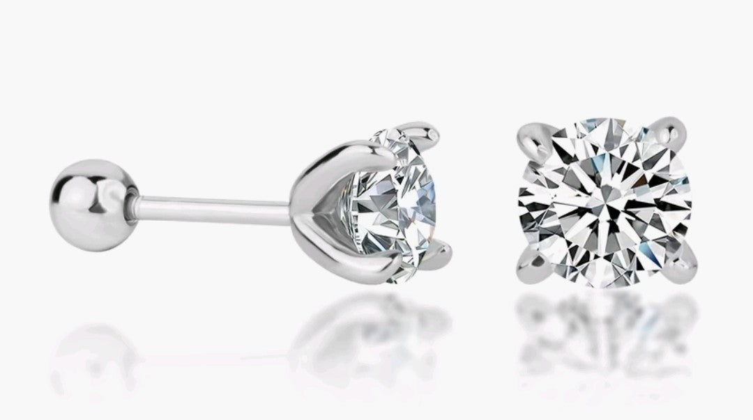 Moissanite silver Stud Earring Side